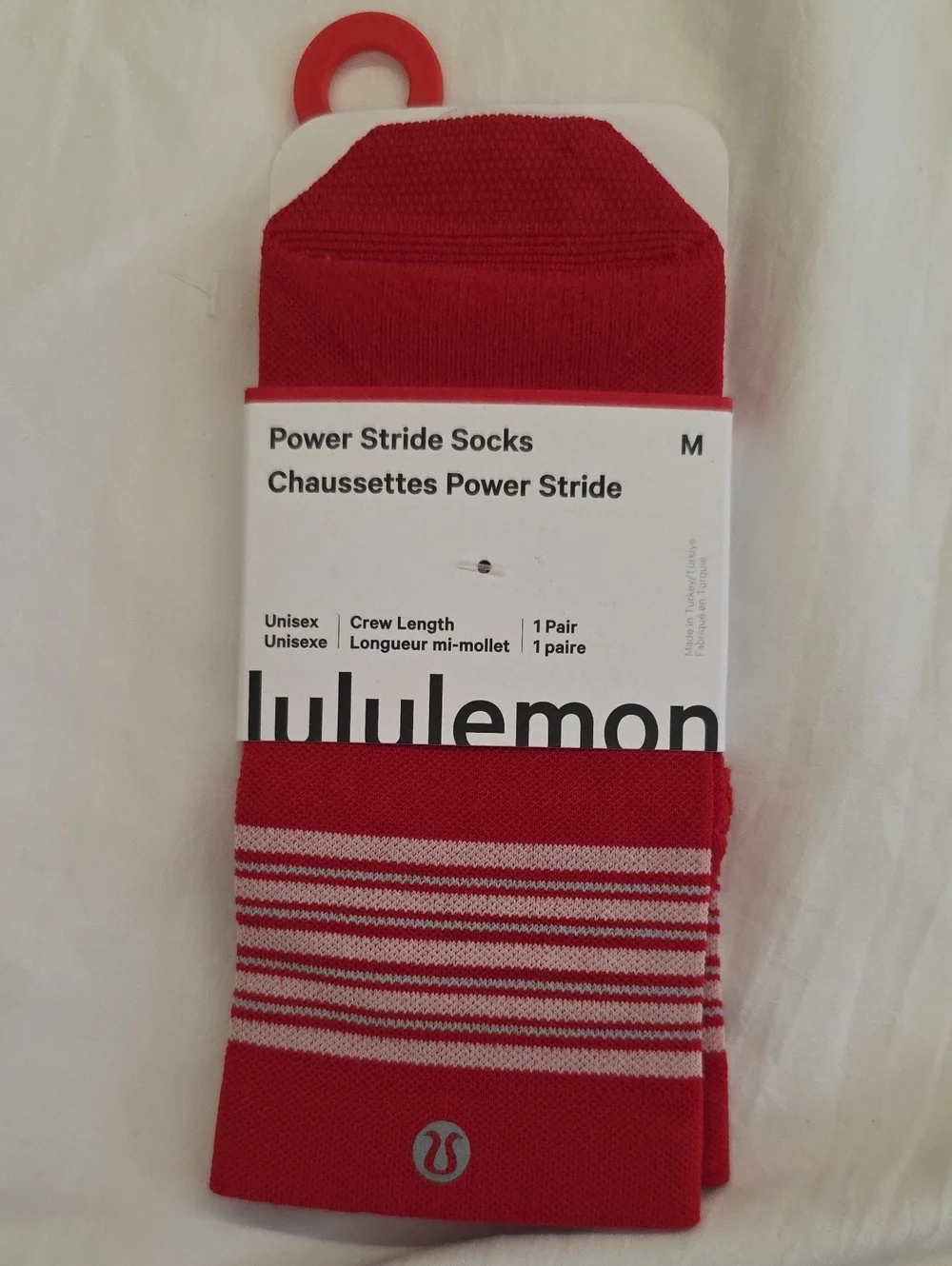 Lululemon Power Stride Crew Socks NWT Red OXFD Size M Unisex